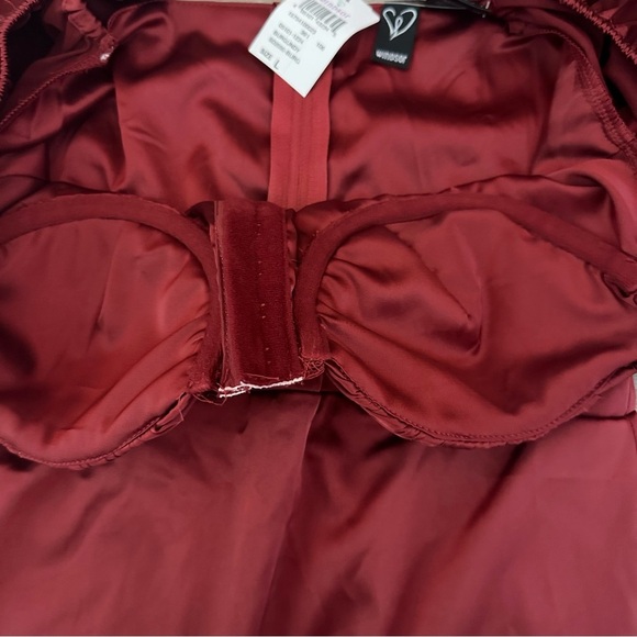 Windsor Sweet & Chic Satin Mini Dress Long Balloon Sleeve Corset Red NWT Size L - Picture 8 of 9